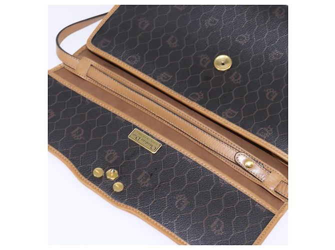 Borsa in tela a nido d'ape Christian Dior PVC 2 in 1 Nero Marrone oro Auth bs30244 - vista 10