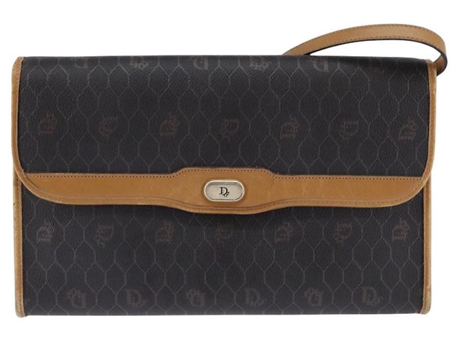 Borsa in tela a nido d'ape Christian Dior PVC 2 in 1 Nero Marrone oro Auth bs30244 - vista 13