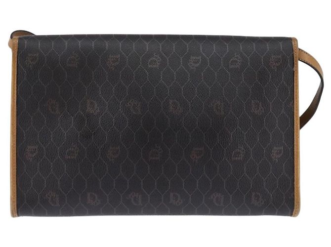 Borsa in tela a nido d'ape Christian Dior PVC 2 in 1 Nero Marrone oro Auth bs30244 - vista 2