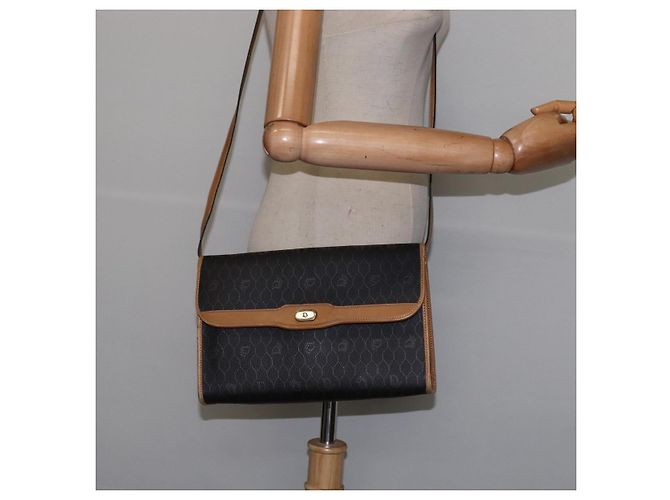 Borsa in tela a nido d'ape Christian Dior PVC 2 in 1 Nero Marrone oro Auth bs30244 - vista 22