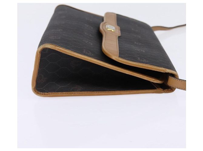 Borsa in tela a nido d'ape Christian Dior PVC 2 in 1 Nero Marrone oro Auth bs30244 - vista 4