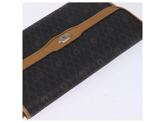 Borsa in tela a nido d'ape Christian Dior PVC 2 in 1 Nero Marrone oro Auth bs30244 - vista 6