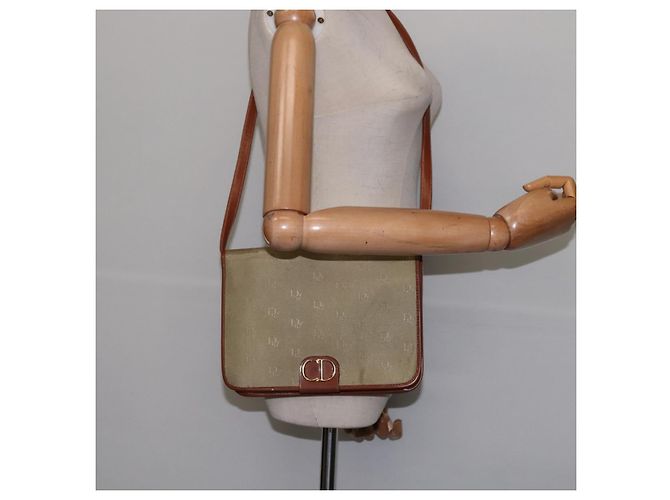 Borsa a Spalla Christian Dior Nylon Beige Oro Auth 147658 D'oro - vista 22