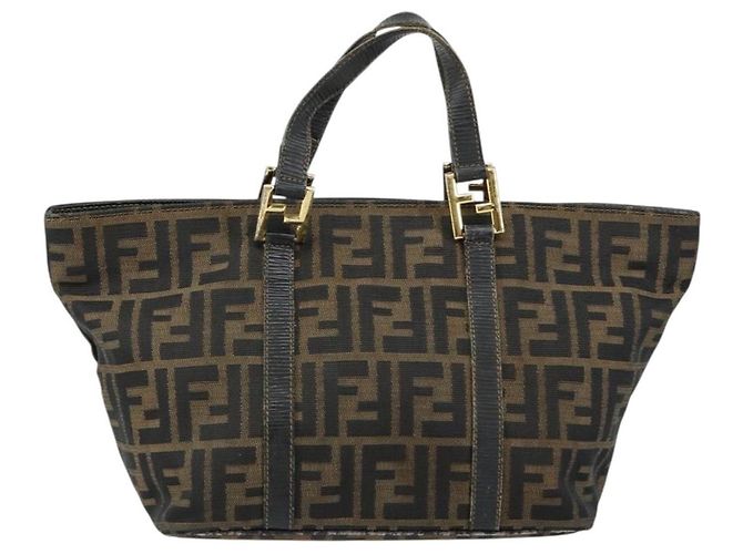 Borsa a mano in tela Zucca FENDI marrone nero oro Auth 146809 D'oro - vista 13