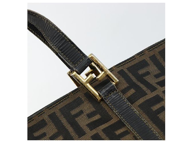 Borsa a mano in tela Zucca FENDI marrone nero oro Auth 146809 D'oro - vista 17