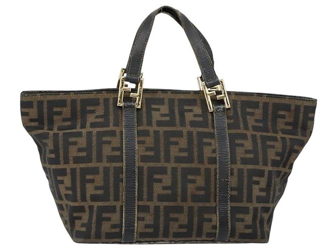 Borsa a mano in tela Zucca FENDI marrone nero oro Auth 146809 D'oro - vista 2