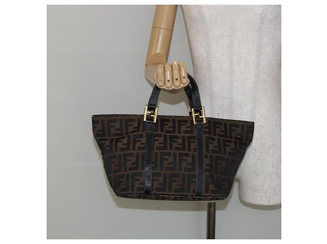 Borsa a mano in tela Zucca FENDI marrone nero oro Auth 146809 D'oro - vista 22
