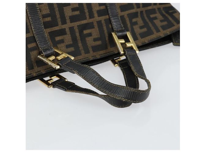 Borsa a mano in tela Zucca FENDI marrone nero oro Auth 146809 D'oro - vista 7