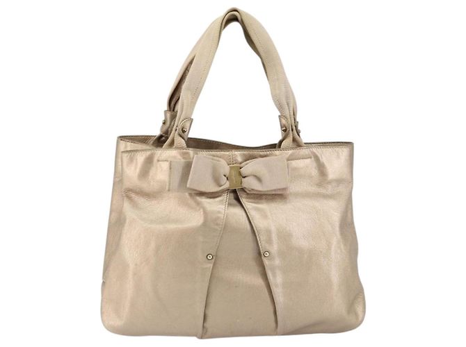 Borsa a mano Vala in pelle beige e oro Auth BA5699 di Salvatore Ferragamo D'oro - vista 13