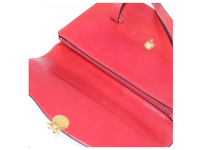 Bolsa de Mão Christian Dior em Couro Dourado Vermelho Auth 148235 - vista 10