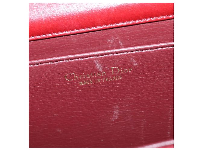 Bolsa de Mão Christian Dior em Couro Dourado Vermelho Auth 148235 - vista 11