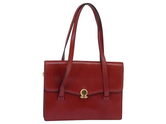Bolsa de Mão Christian Dior em Couro Dourado Vermelho Auth 148235 - vista 13