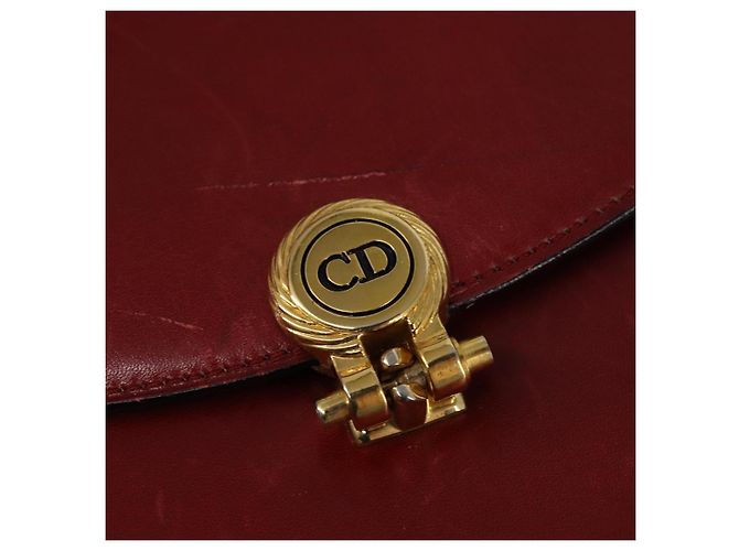 Bolsa de Mão Christian Dior em Couro Dourado Vermelho Auth 148235 - vista 17
