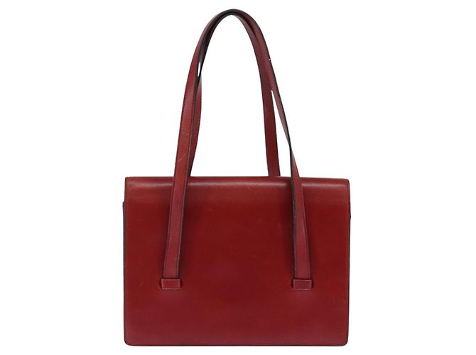 Bolsa de Mão Christian Dior em Couro Dourado Vermelho Auth 148235 - vista 2