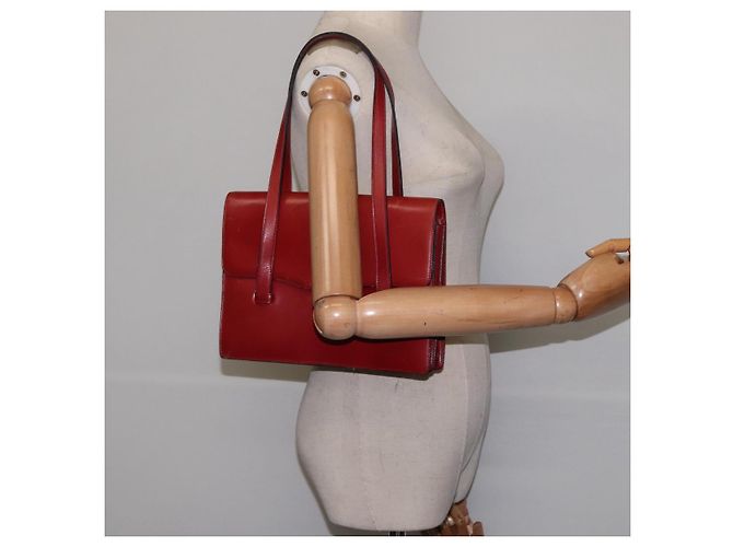Bolsa de Mão Christian Dior em Couro Dourado Vermelho Auth 148235 - vista 22