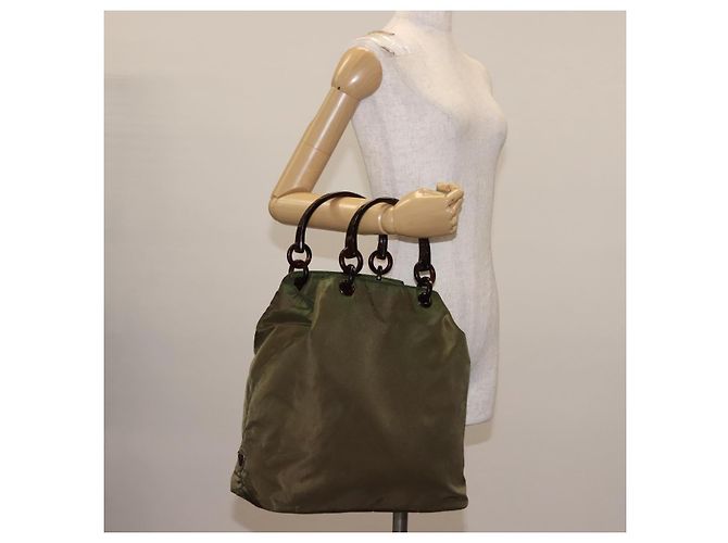 Borsa Tote Prada in nylon khaki Auth bs30124 Cachi - vista 22