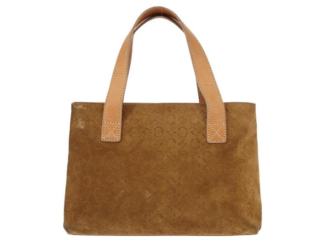 Céline CELINE C Macadam Canvas Handtasche aus Wildleder in Braun und Gold Auth 146684 Golden - Ansicht 13
