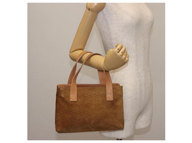 Céline CELINE C Macadam Canvas Handtasche aus Wildleder in Braun und Gold Auth 146684 Golden - Ansicht 23