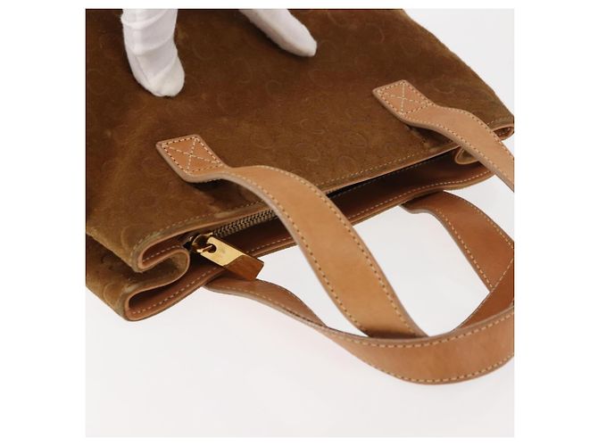 Céline CELINE C Macadam Canvas Handtasche aus Wildleder in Braun und Gold Auth 146684 Golden - Ansicht 6