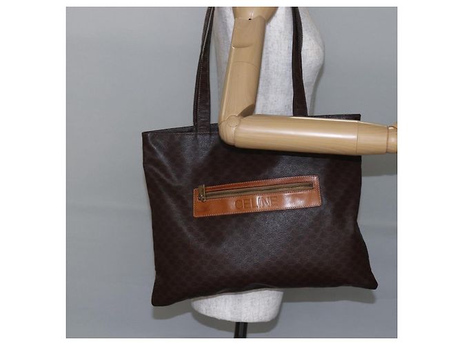 Céline Borsa tote in tela Macadam CELINE in pelle PVC marrone oro Auth ep11356 D'oro - vista 22
