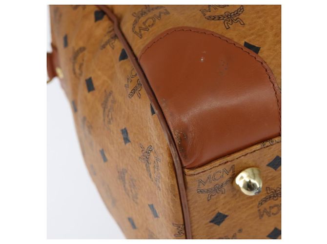 Borsa Boston MCM Logogram Vicetos PVC Marrone Oro Auth 146828 D'oro - vista 14