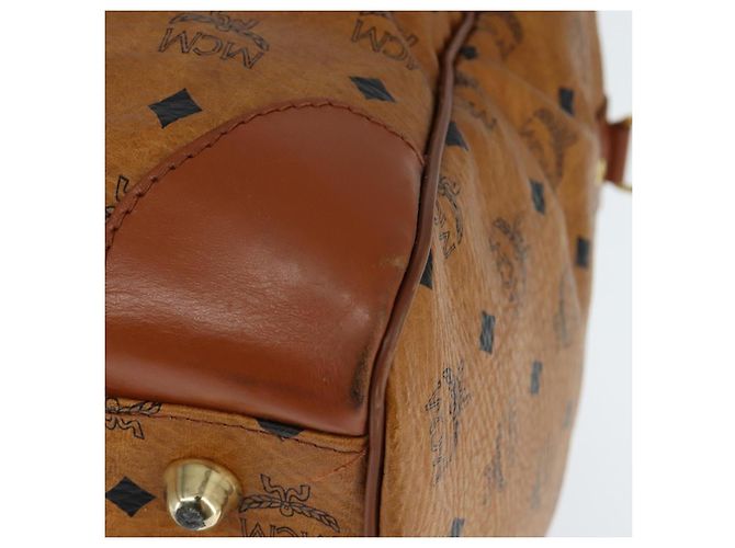 Borsa Boston MCM Logogram Vicetos PVC Marrone Oro Auth 146828 D'oro - vista 16