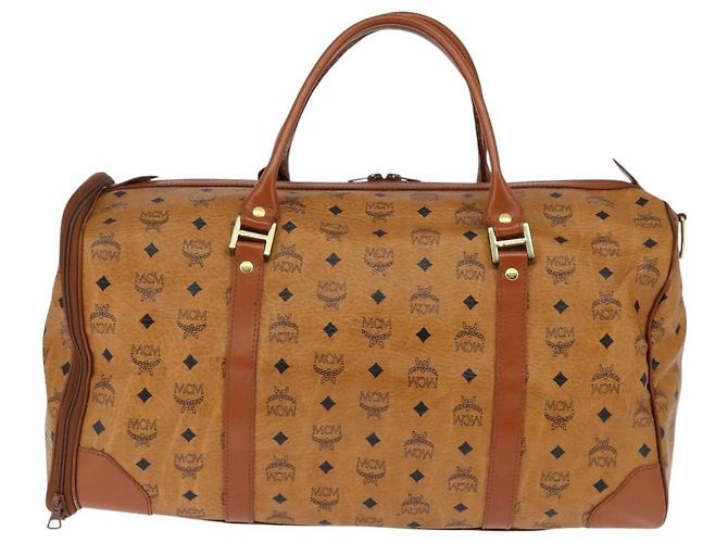 Borsa Boston MCM Logogram Vicetos PVC Marrone Oro Auth 146828 D'oro - vista 2