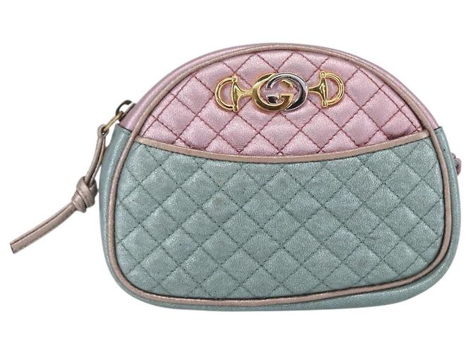 Bolso de Hombro GUCCI de Piel de Cordero Azul Claro Dorado 534951 Auth ka093 - vista 13