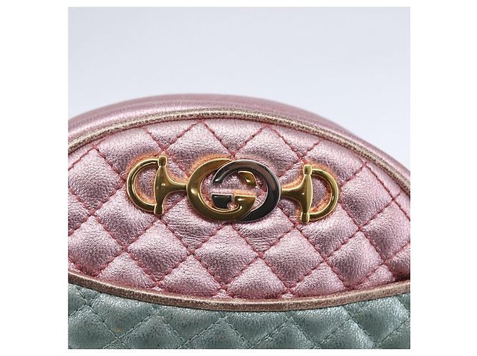 Bolso de Hombro GUCCI de Piel de Cordero Azul Claro Dorado 534951 Auth ka093 - vista 17