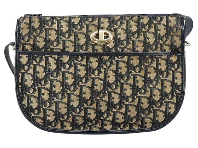 Christian Dior Trotter Canvas Schultertasche Marineblau Gold Auth 152726 Golden - Ansicht 13