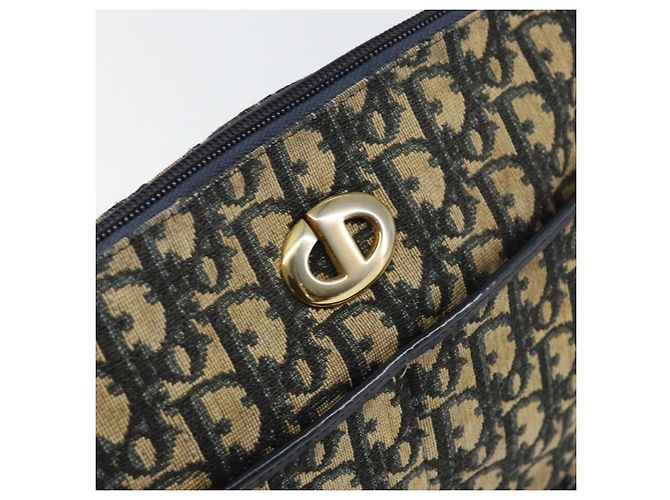 Christian Dior Trotter Canvas Schultertasche Marineblau Gold Auth 152726 Golden - Ansicht 18