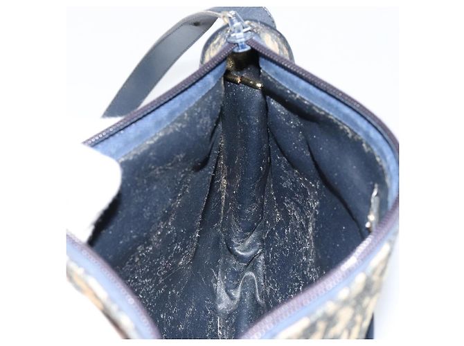 Christian Dior Trotter Canvas Schultertasche Marineblau Gold Auth 152726 Golden - Ansicht 19