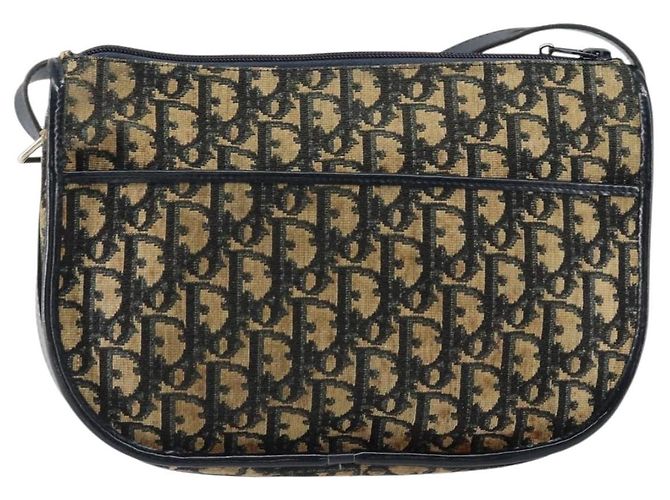 Christian Dior Trotter Canvas Schultertasche Marineblau Gold Auth 152726 Golden - Ansicht 2