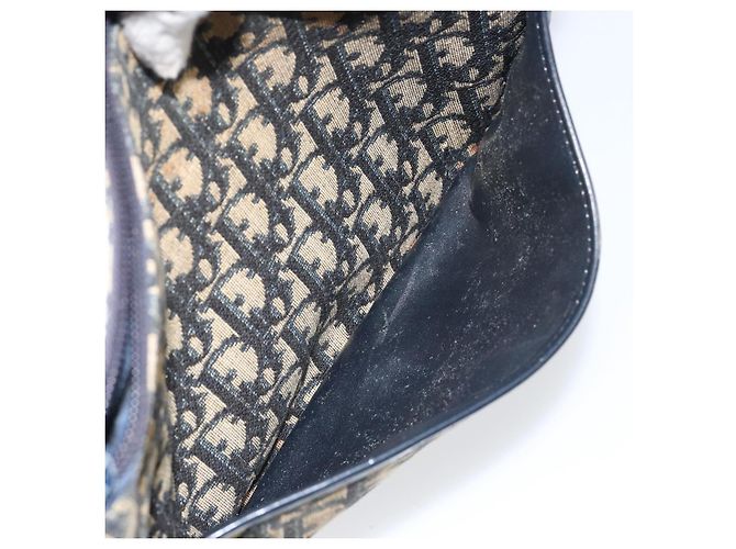 Christian Dior Trotter Canvas Schultertasche Marineblau Gold Auth 152726 Golden - Ansicht 21