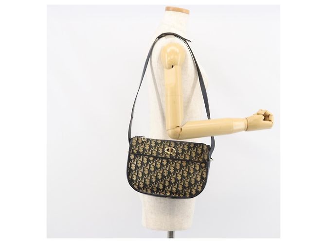 Christian Dior Trotter Canvas Schultertasche Marineblau Gold Auth 152726 Golden - Ansicht 22