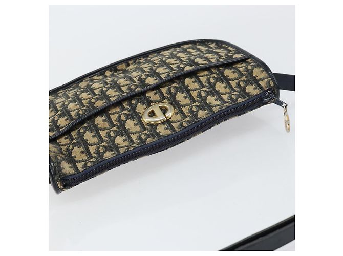 Christian Dior Trotter Canvas Schultertasche Marineblau Gold Auth 152726 Golden - Ansicht 6