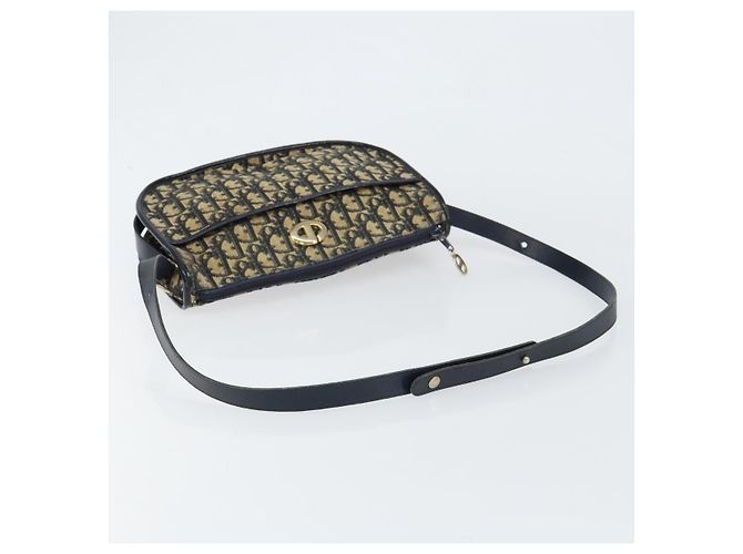 Christian Dior Trotter Canvas Schultertasche Marineblau Gold Auth 152726 Golden - Ansicht 7