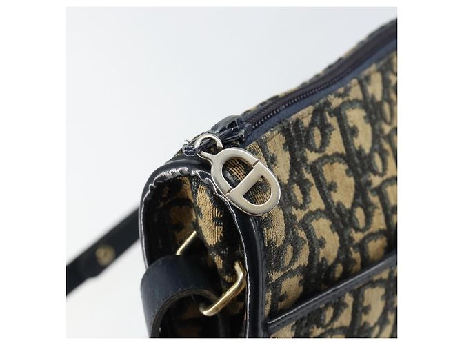 Christian Dior Trotter Canvas Schultertasche Marineblau Gold Auth 152726 Golden - Ansicht 9
