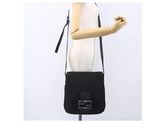 FENDI Zucchino Canvas Schultertasche Schwarz Silber Auth ka081 - Ansicht 20