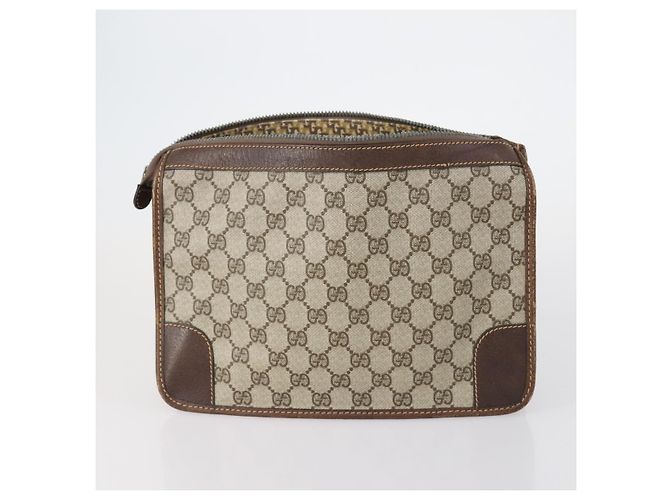GUCCI GG Supreme Clutch Bag PVC 2 pezzi Beige Blu Navy Auth 151916 - vista 3
