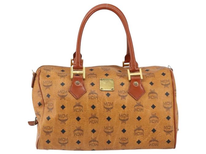 Borsa Boston MCM Logogram Vicetos in pelle PVC marrone e oro Auth am9704 D'oro - vista 13