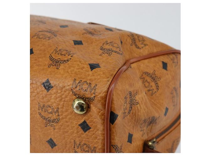 Borsa Boston MCM Logogram Vicetos in pelle PVC marrone e oro Auth am9704 D'oro - vista 15