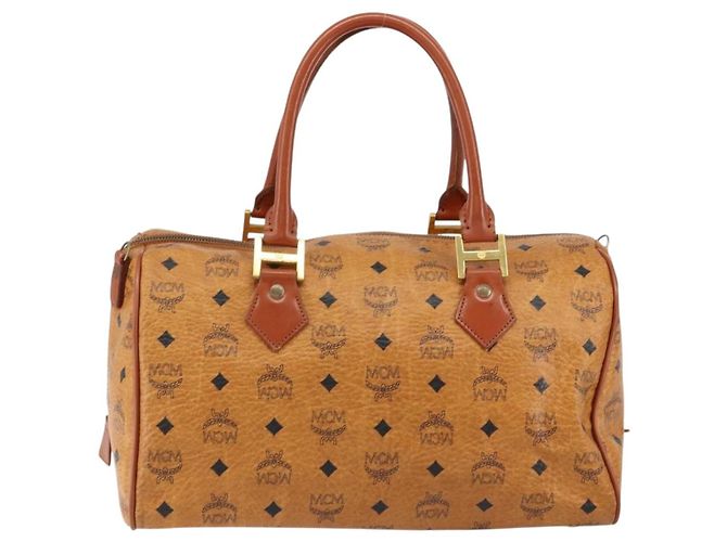 Borsa Boston MCM Logogram Vicetos in pelle PVC marrone e oro Auth am9704 D'oro - vista 2