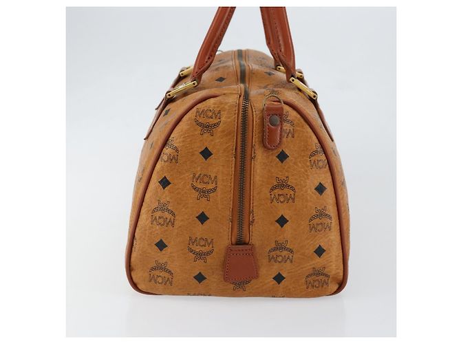 Borsa Boston MCM Logogram Vicetos in pelle PVC marrone e oro Auth am9704 D'oro - vista 4