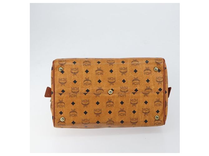 Borsa Boston MCM Logogram Vicetos in pelle PVC marrone e oro Auth am9704 D'oro - vista 5