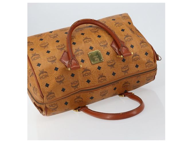 Borsa Boston MCM Logogram Vicetos in pelle PVC marrone e oro Auth am9704 D'oro - vista 6