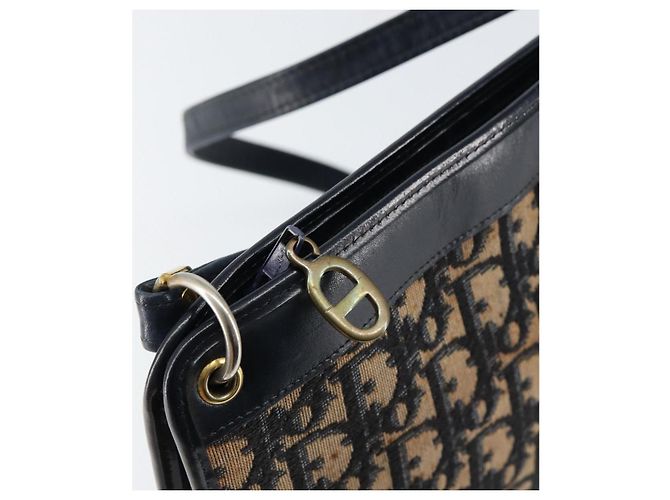 Borsa a Spalla in Tela Trotter Christian Dior Blu Navy Oro Auth 153348 D'oro - vista 10