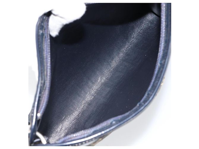 Borsa a Spalla in Tela Trotter Christian Dior Blu Navy Oro Auth 153348 D'oro - vista 12