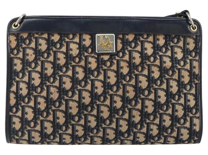 Borsa a Spalla in Tela Trotter Christian Dior Blu Navy Oro Auth 153348 D'oro - vista 13