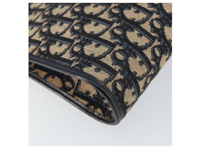 Borsa a Spalla in Tela Trotter Christian Dior Blu Navy Oro Auth 153348 D'oro - vista 16